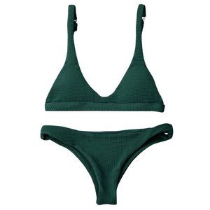 Zaful Green Padded Swoop Neck Two Piece Swimsuit